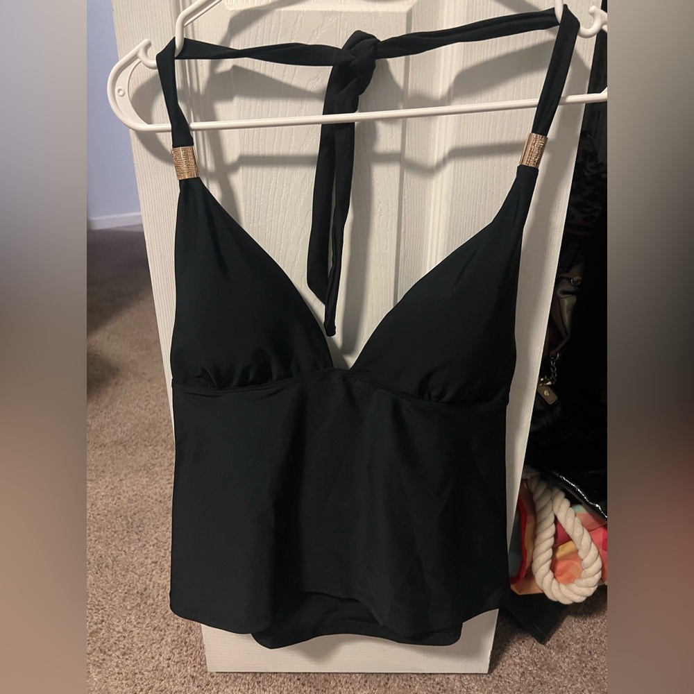 Black Halter two piece swimsuit women’s with Gold Accents